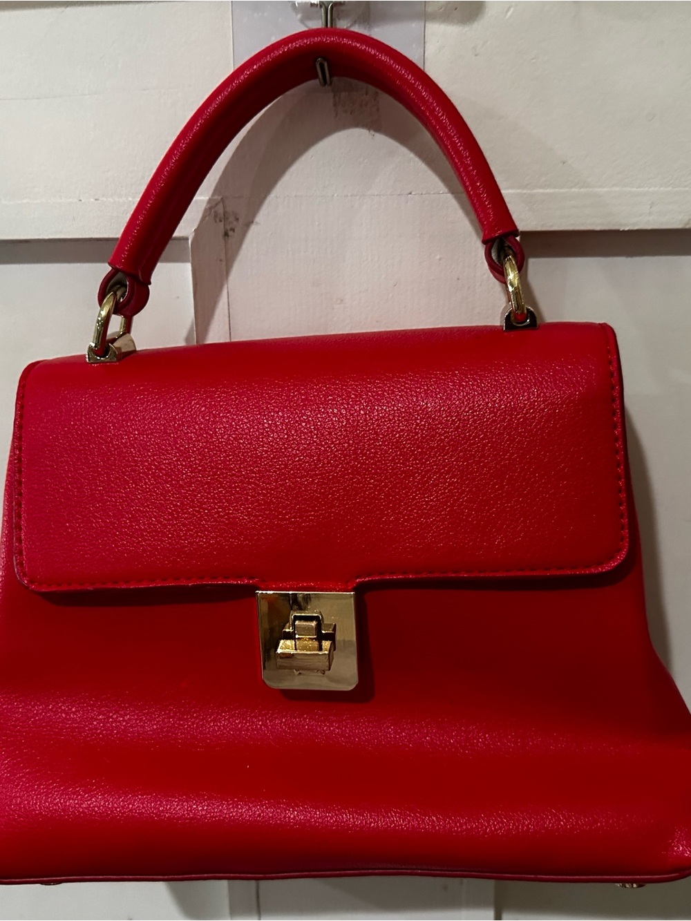 Red Structured Top-Handle Bag with Gold Hardware